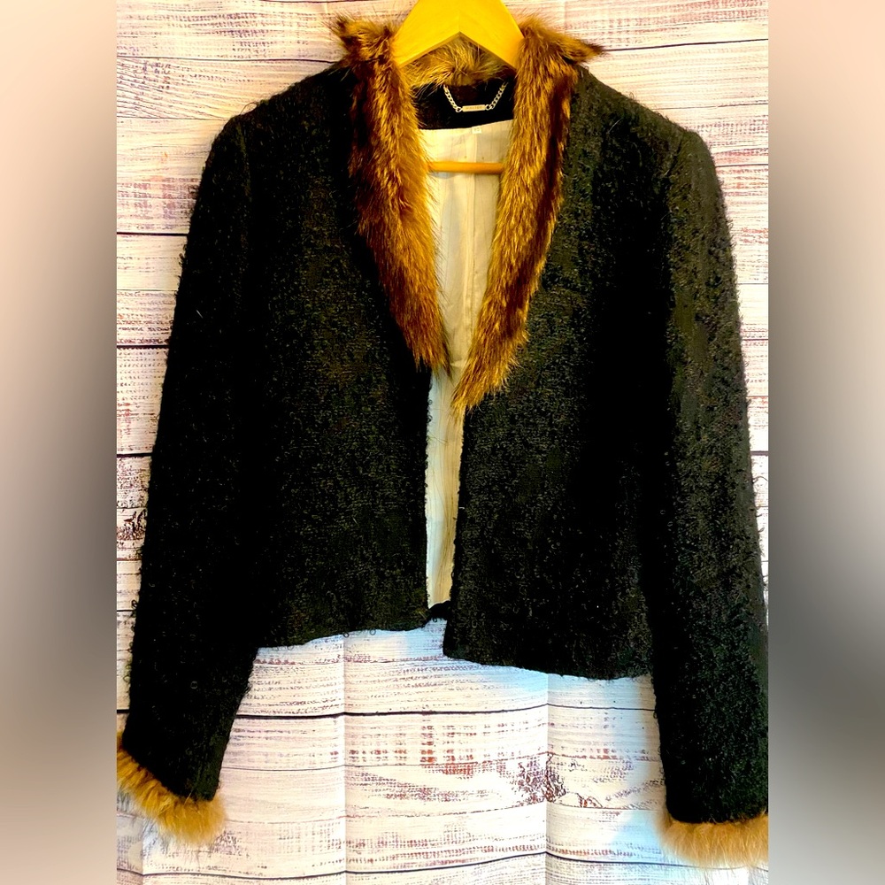 Walter Baker - cropped wool jacket with rabbit fur collar & cuffs.